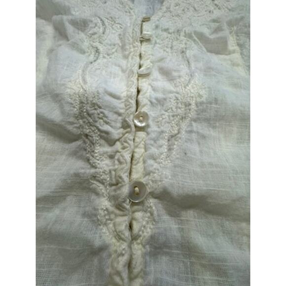 "FREE PEOPLE" Embroidered Runched Detail Elastic Back B/U Top SZ S Puff Sleeve - Picture 5 of 11